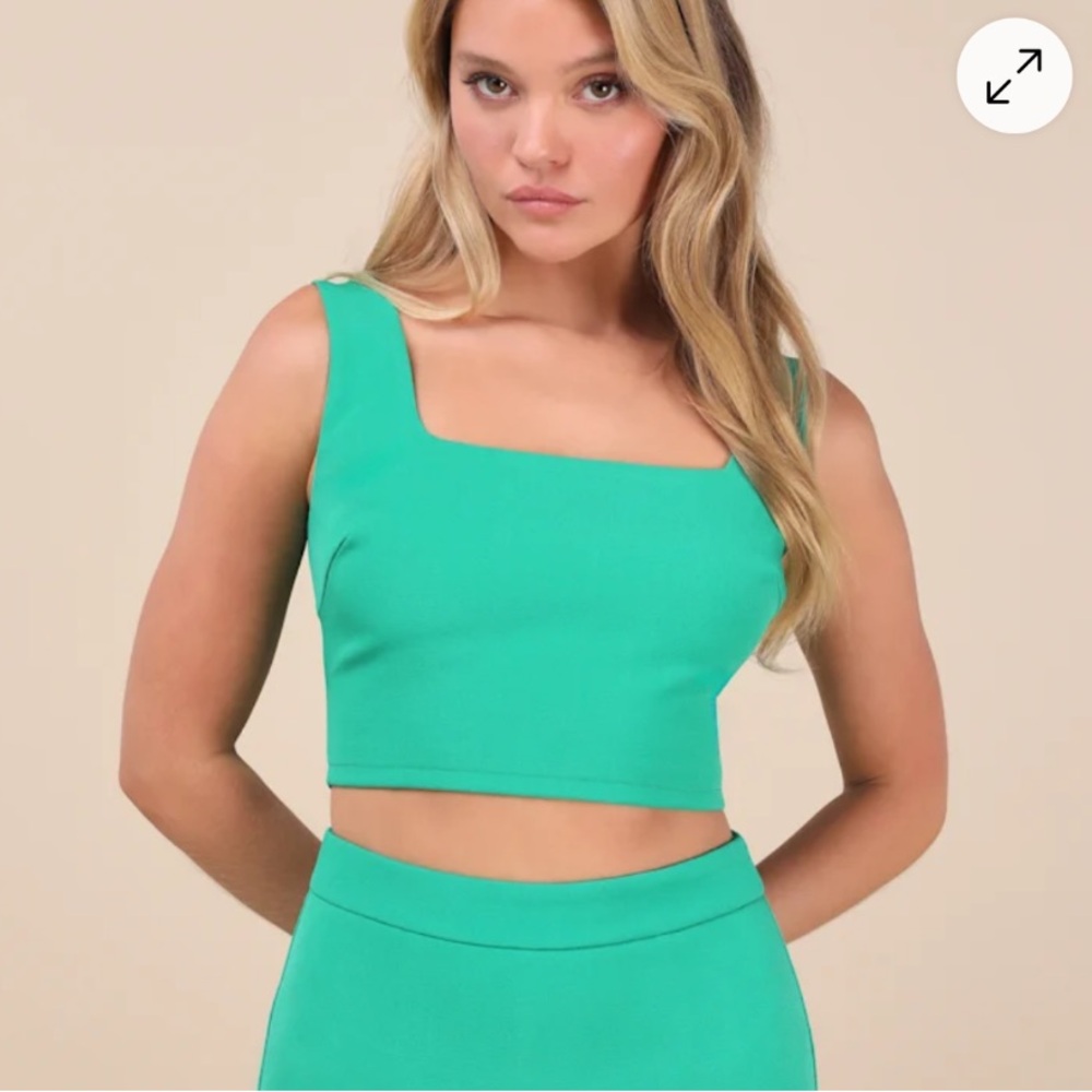 Lulus Crop Top Tank Green Large Womens New Sleeveless Square Neck Zip Summer